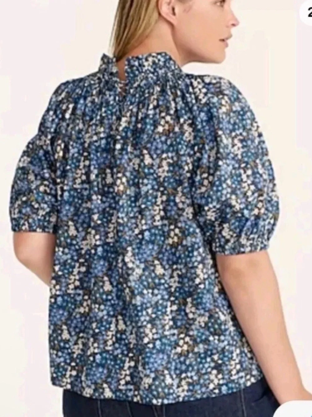 J. Crew Liberty Blue Floral Smocked Peasant Blouse in Sea Blossoms M